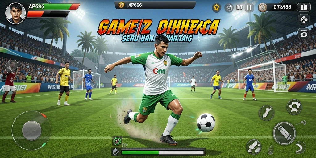 Screenshot utama AP686 menampilkan aksi permainan olahraga yang seru.