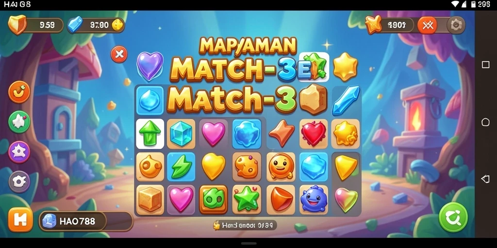 Tampilan gameplay seru HAO788 dalam aksi Match-3.
