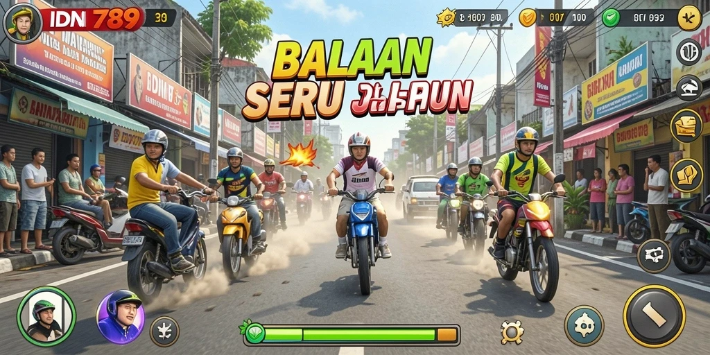 Tampilan gameplay dinamis dari IDN789 di lintasan balap.