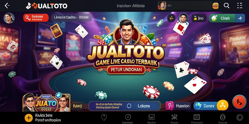 Screenshot gameplay JUALTOTO menampilkan dealer langsung dan suasana kasino yang mengesankan.