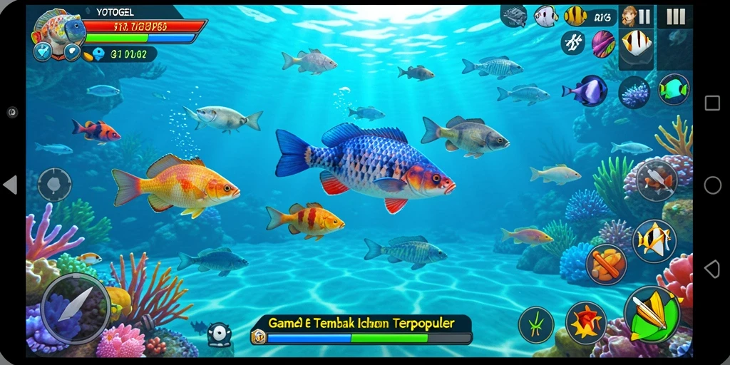 Tampilan gameplay YOTOGEL dengan aksi Tembak Ikan yang seru.